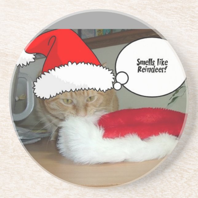 Christmas Orange Tabby Cat Sandstone Coaster (Front)