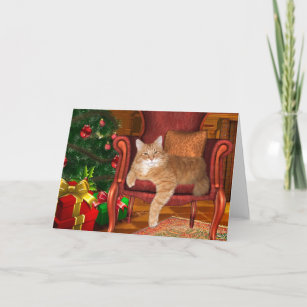 Christmas orange tabby holiday card