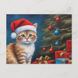 Christmas Orange Tabby Kitten Holiday Postcard