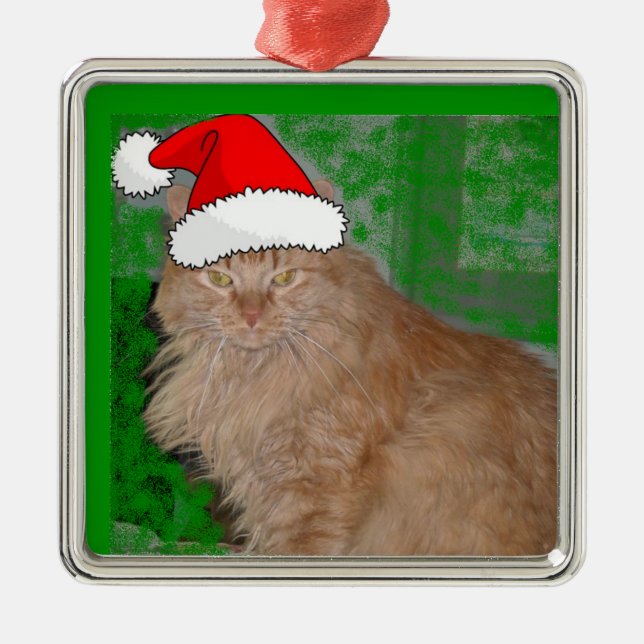 Christmas Orange Tabby Kitty Cat Metal Ornament (Front)
