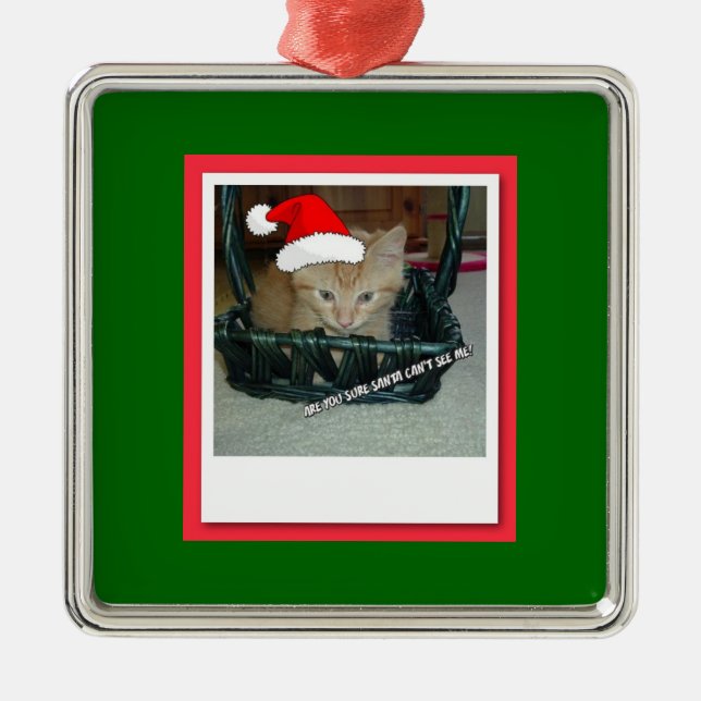 Christmas Orange Tabby Kitty Cat Metal Ornament (Front)