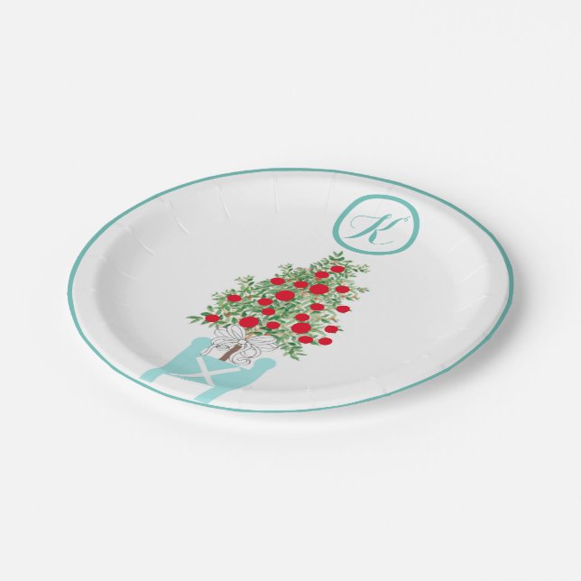 Christmas Orange tree Topiary Chinoiserie  Paper Plates (Angled)