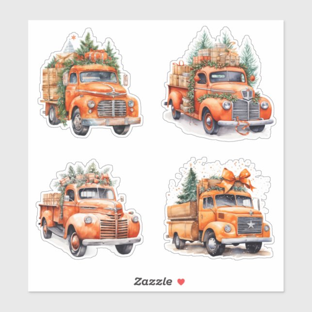 Christmas Orange Vintage Trucks Sticker (Sheet)