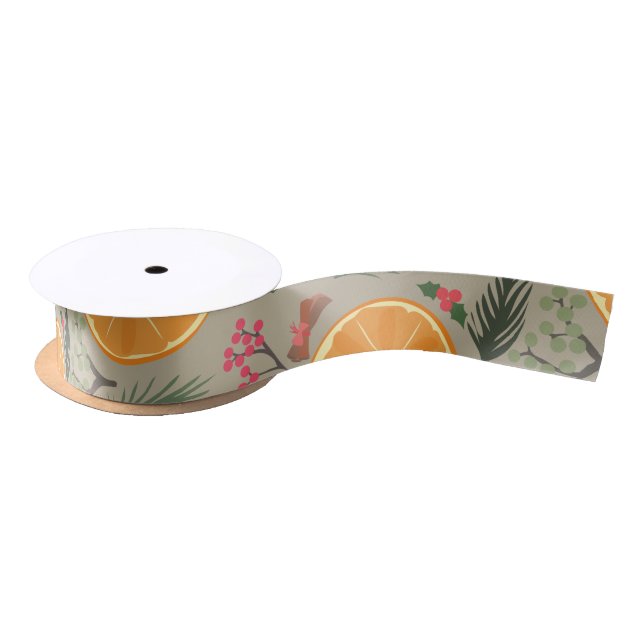 Christmas Orange Wreath Print Satin Ribbon (Spool)