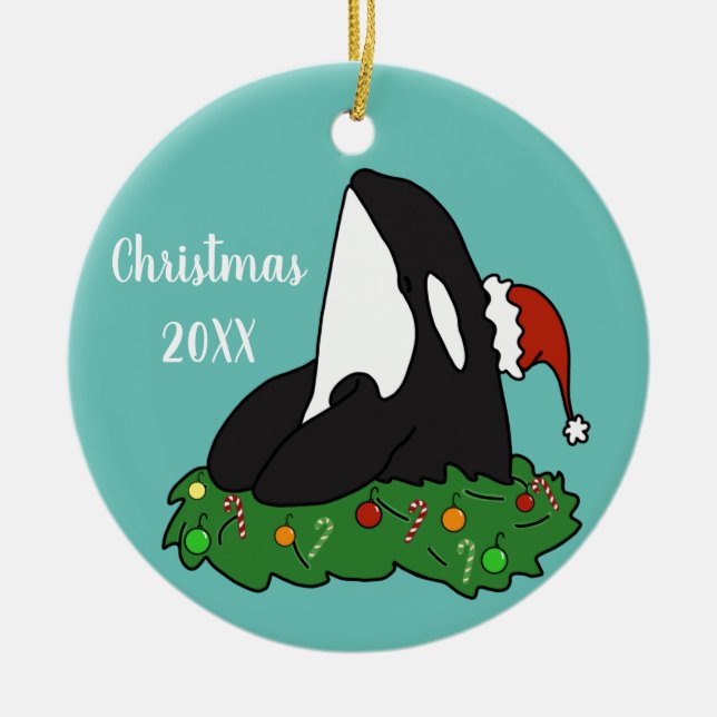 Christmas Orca Ceramic Ornament (Front)