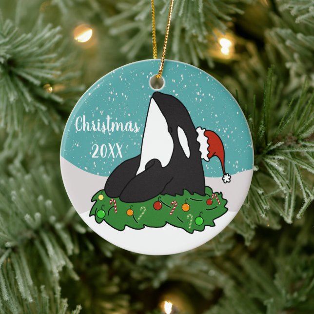 Christmas Orca Ceramic Ornament (Tree)