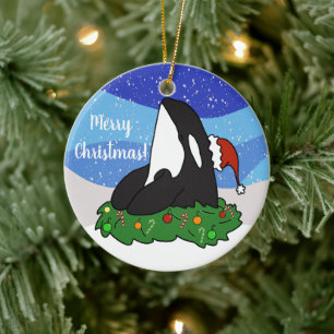 Christmas Orca  Ceramic Ornament