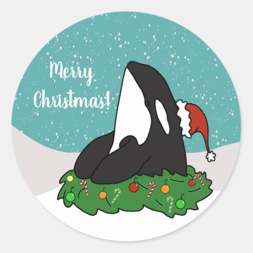 Christmas Orca Classic Round Sticker