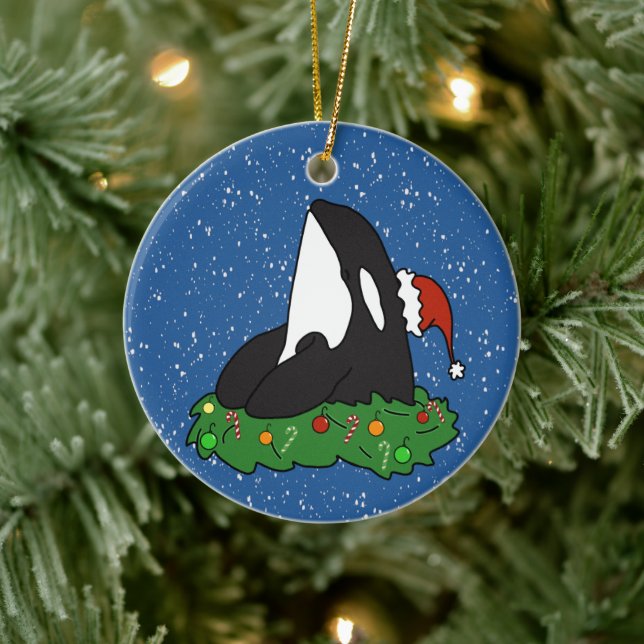 Christmas Orca Killer Whale Ceramic Ornament (Tree)