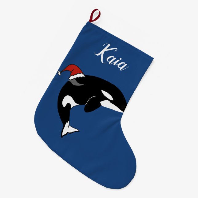 Christmas Orca Killer Whale Large Christmas Stocking (Front (Hanging))