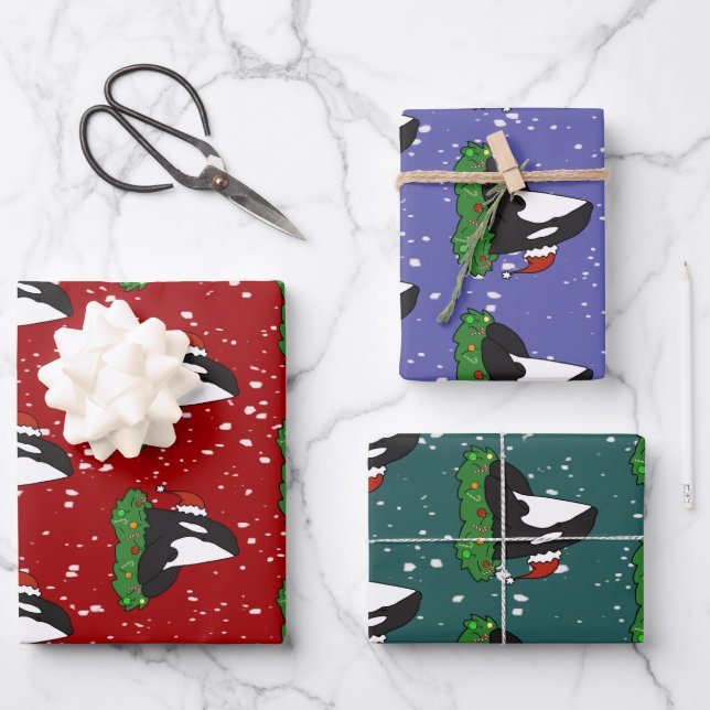 Christmas Orca Killer Whale  Wrapping Paper Sheets (Front)