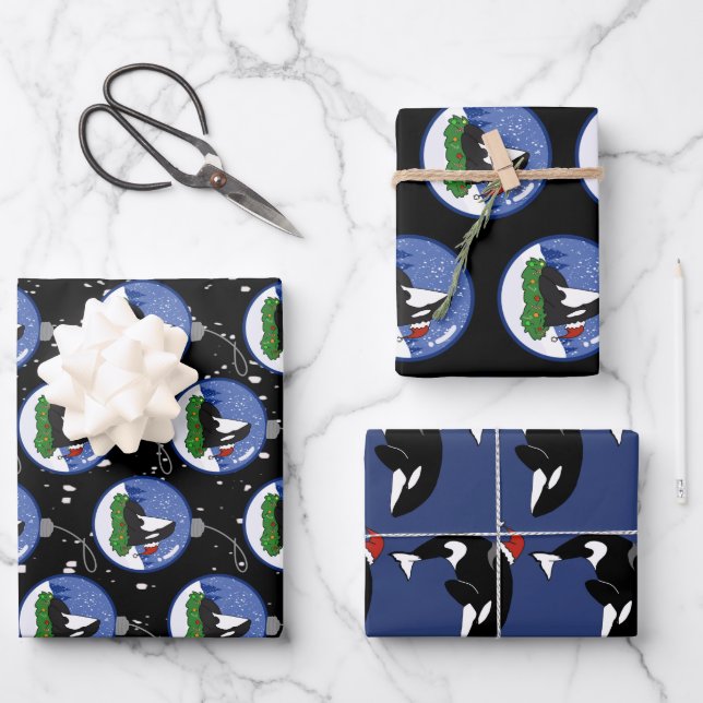 Christmas Orca Killer Whale  Wrapping Paper Sheets (Front)