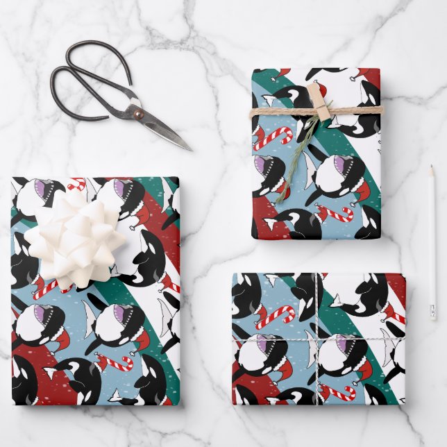 Christmas Orca Killer Whale Wrapping Paper Sheets (Front)
