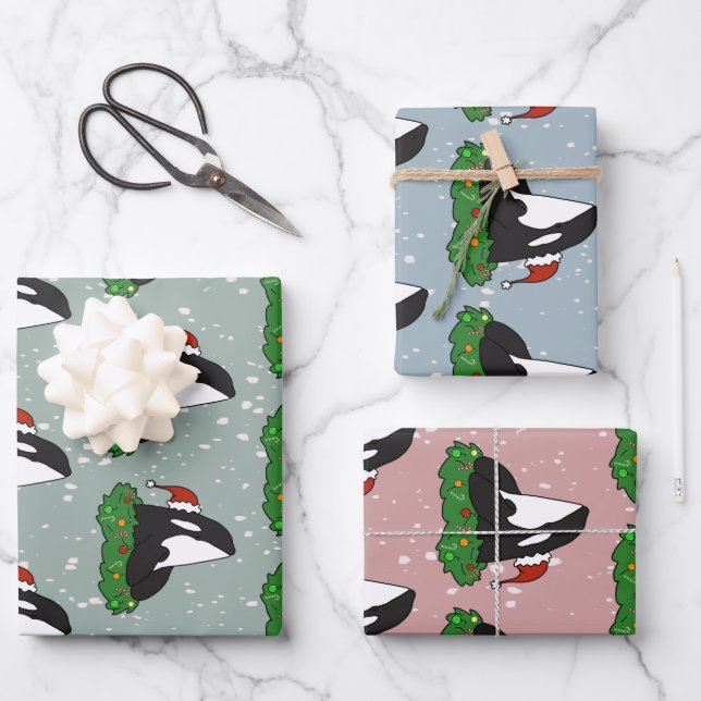 Christmas Orca Killer Whale Wrapping Paper Sheets (Front)