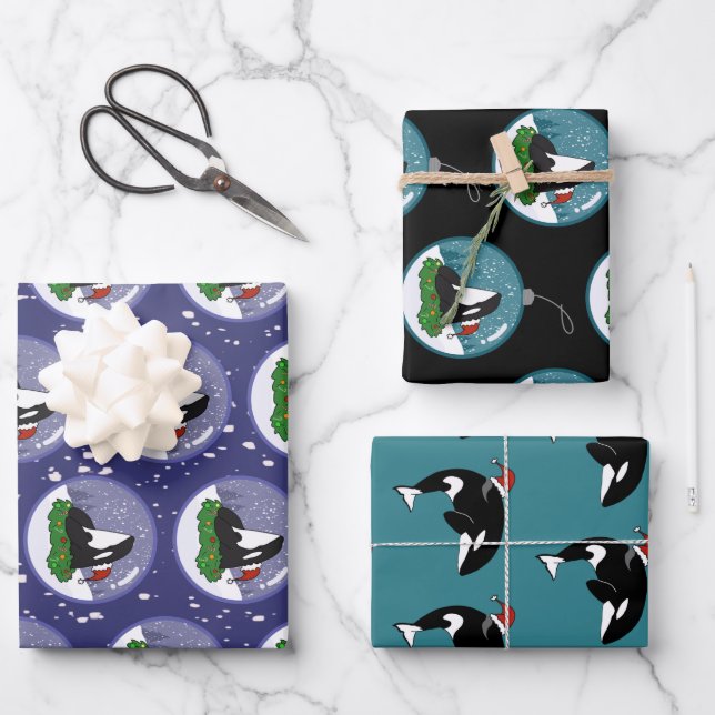Christmas Orca Killer Whale Wrapping Paper Sheets (Front)