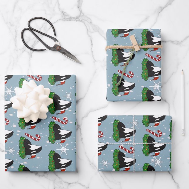 Christmas Orca Killer Whale  Wrapping Paper Sheets (Front)