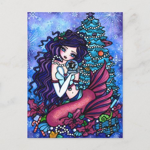 Christmas Orca Mermaid Fantasy Art Postcard