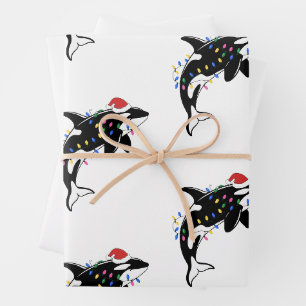 Christmas Orca Whale Santa Hat Xmas Lights Holiday Wrapping Paper Sheets
