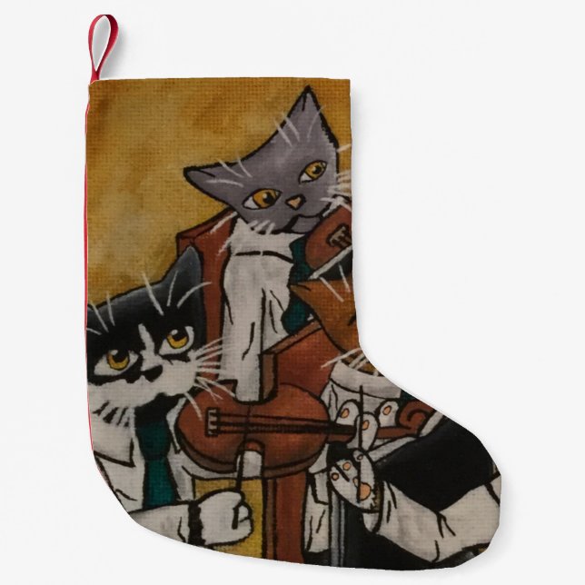 Christmas Orchestral Music Cats Small Christmas Stocking (Front)