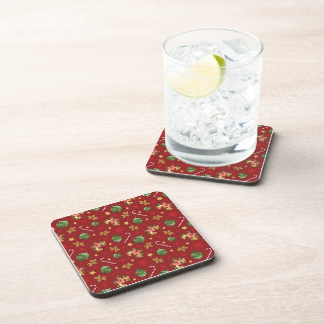 Christmas Ornamant  & Candy Cane Pattern Beverage Coaster (Right Side)