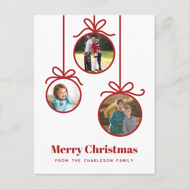 Christmas Ornament 3 Photo Holiday Postcard (Front)