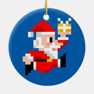 Christmas Ornament: 8-Bit Santa Claus (Blue) Ceramic Ornament