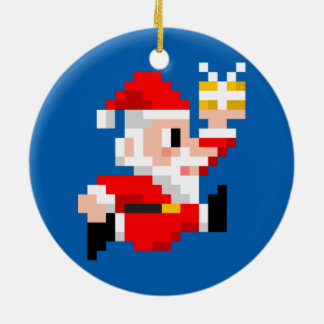 Christmas Ornament: 8-Bit Santa Claus (Blue) Ceramic Ornament
