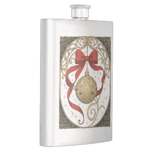 Christmas Ornament and Red Ribbon Art Nouveau Flask
