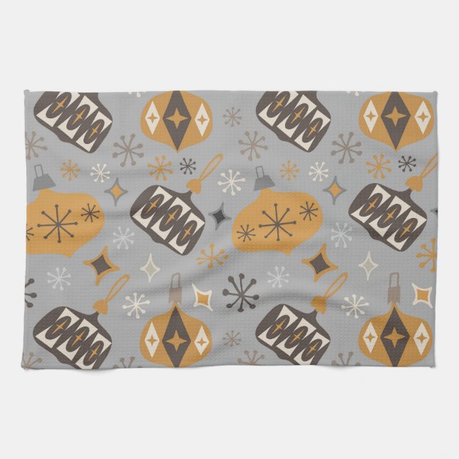 Christmas Ornament Atomic Mod Stars & Diamonds Kitchen Towel (Horizontal)