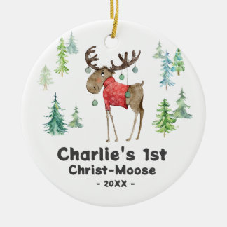 Christmas Ornament-Baby First Christ-Moose Ceramic Ornament