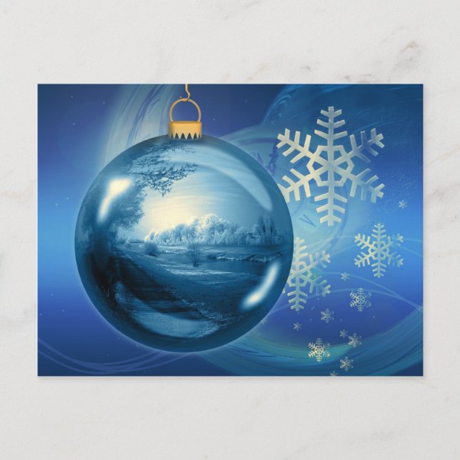 Christmas Ornament Ball Evening Advent Blue Holiday Postcard (Front)