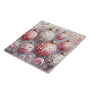 Christmas Ornament Balls Pink White w/Swirls Ceramic Tile