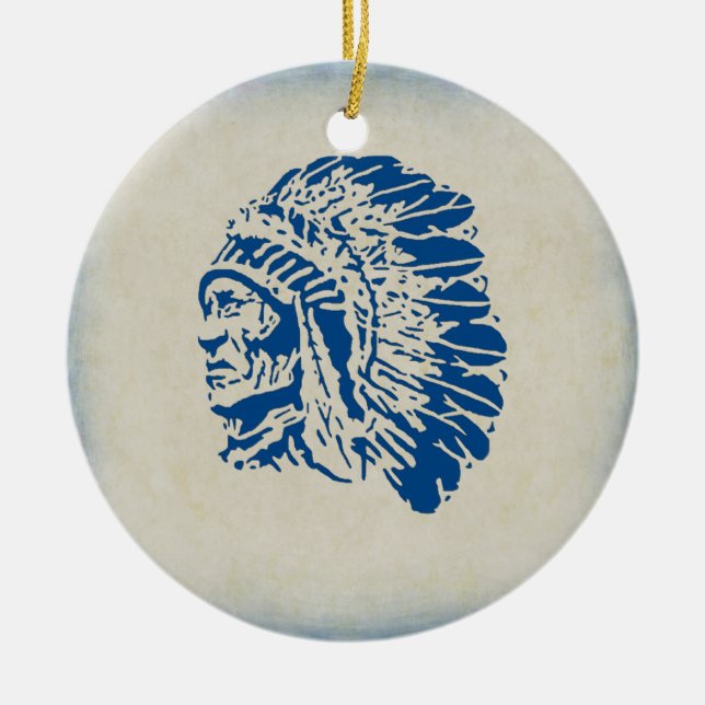 Christmas Ornament Blue Silhouette Indian Chief (Front)