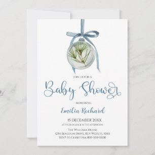 Christmas Ornament Boy Blue baby shower Invitation
