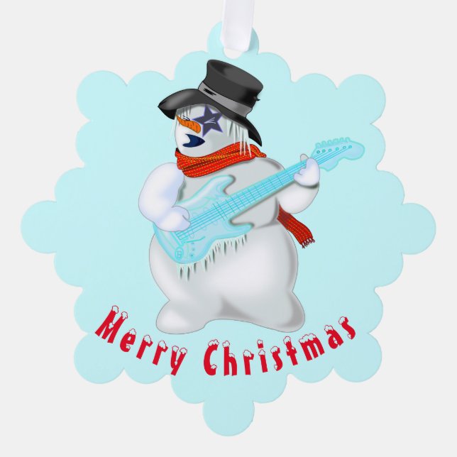 Christmas Ornament Card Snowmans with Guitar (Front)