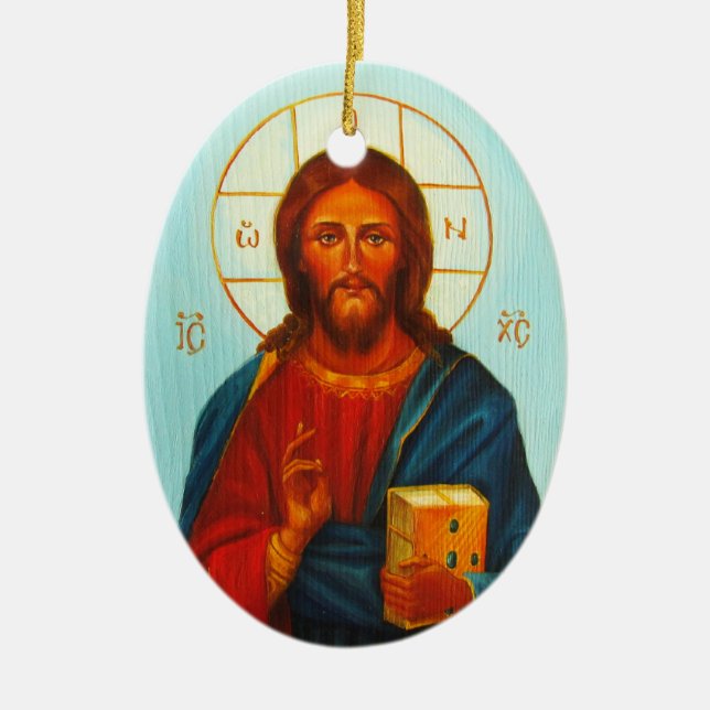 Christmas Ornament, Christ Pantocrator Ceramic Ornament (Front)