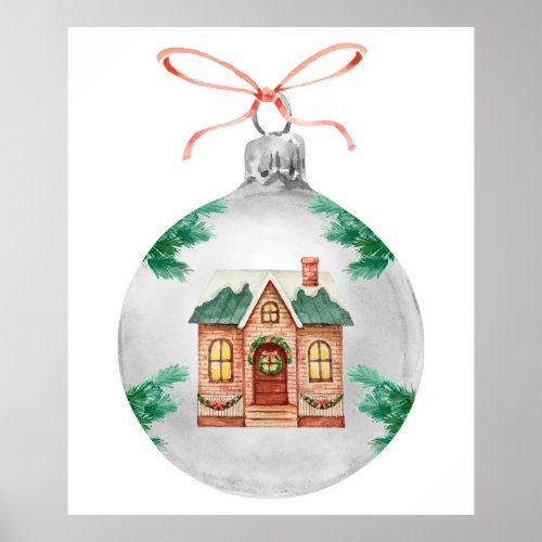 Christmas ornament christmas house watercolor poster