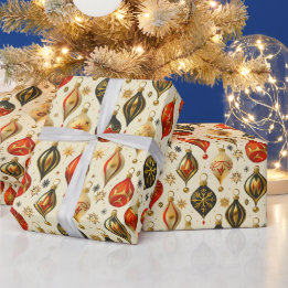 Christmas Ornament Colorful Gold Design Wrapping Paper