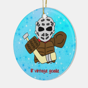 Christmas Ornament, Cute Hockey Goalie Ceramic Ornament