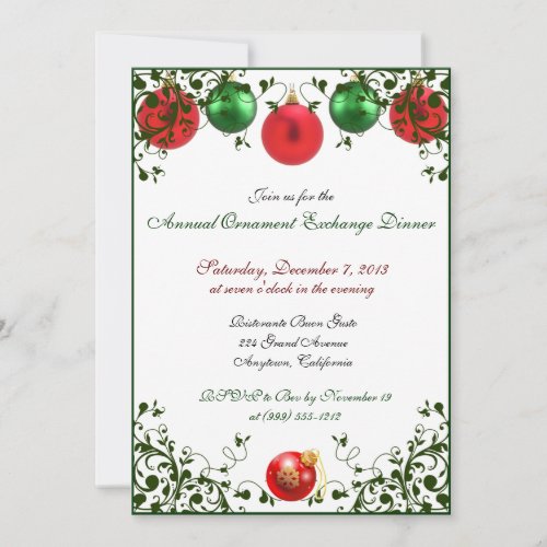 Christmas Ornament Exchange Dinner Invitations