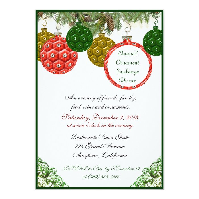 Christmas Ornament Exchange Dinner Invitations Zazzle