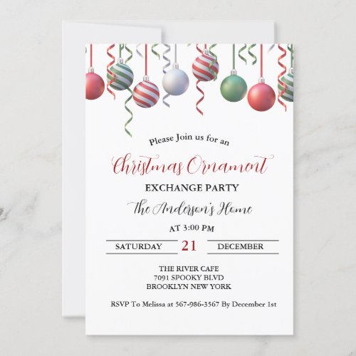 Christmas Ornament Exchange Holiday party  Invitation