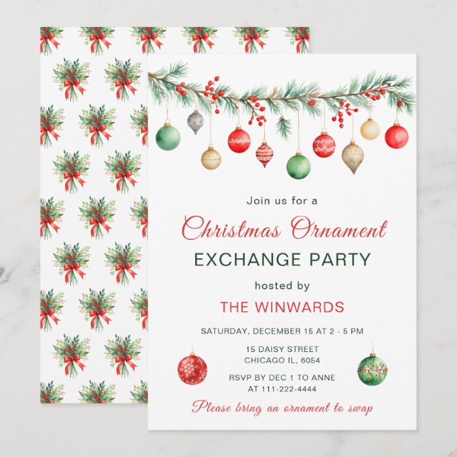 Christmas Ornament Exchange Party Garland Invitation (Front/Back)