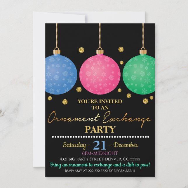 Christmas Ornament Exchange Party Invitation (Front)