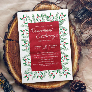 Christmas Ornament Exchange Party Red Watercolor Invitation
