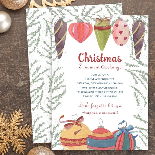 Christmas Ornament Exchange Party Vintage Baubles Invitation