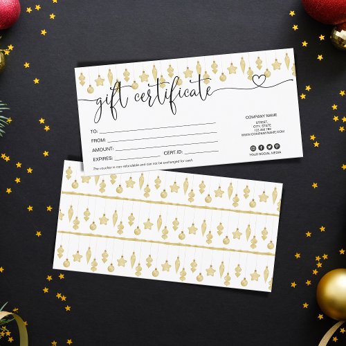 Christmas Ornament Gift Card Certificate Gold