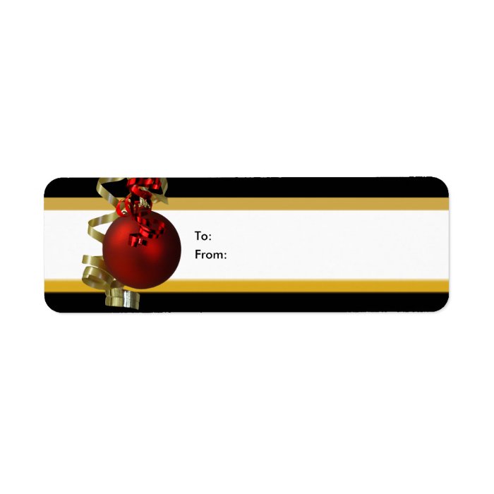 Christmas ornament gift tags ribbons red gold custom return address