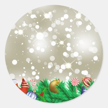Christmas Ornament Glitter Classic Round Sticker by bonfirechristmas at Zazzle