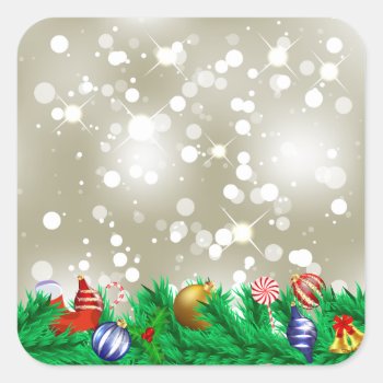 Christmas Ornament Glitter Square Sticker by bonfirechristmas at Zazzle